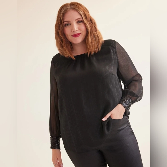Penningtons Black Long Sleeve Sheer Blouse Top Metallic Sequins Sequined 5X - Picture 12 of 12